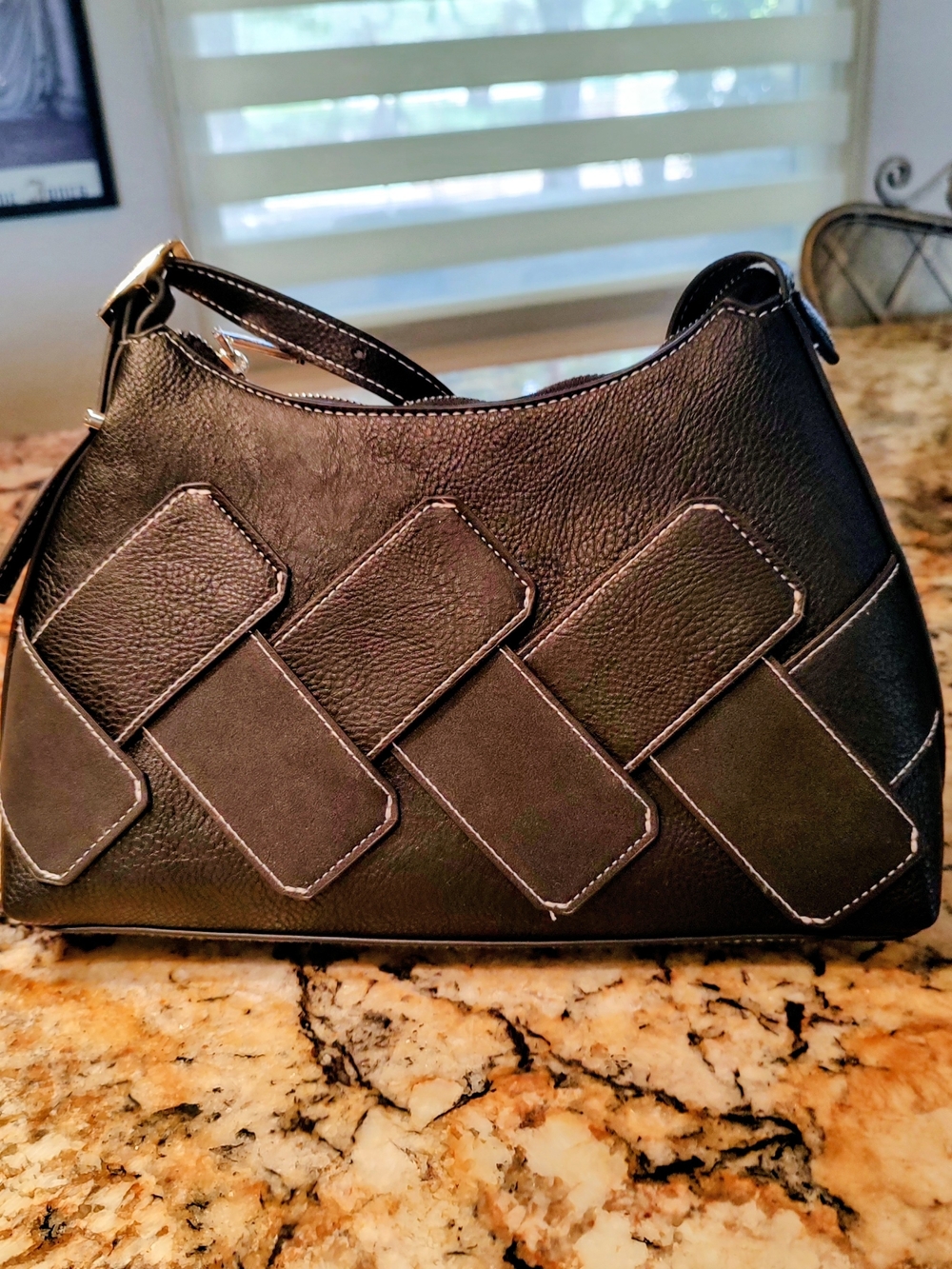 Darcy Marks London Black Woven Faux Leather Accent Shoulder Bag